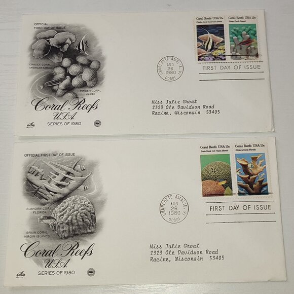 Coral Reefs Marine Life Set 2 Pcs First Day Covers Stamps 1980 Vintage Ephemera - Picture 1 of 6